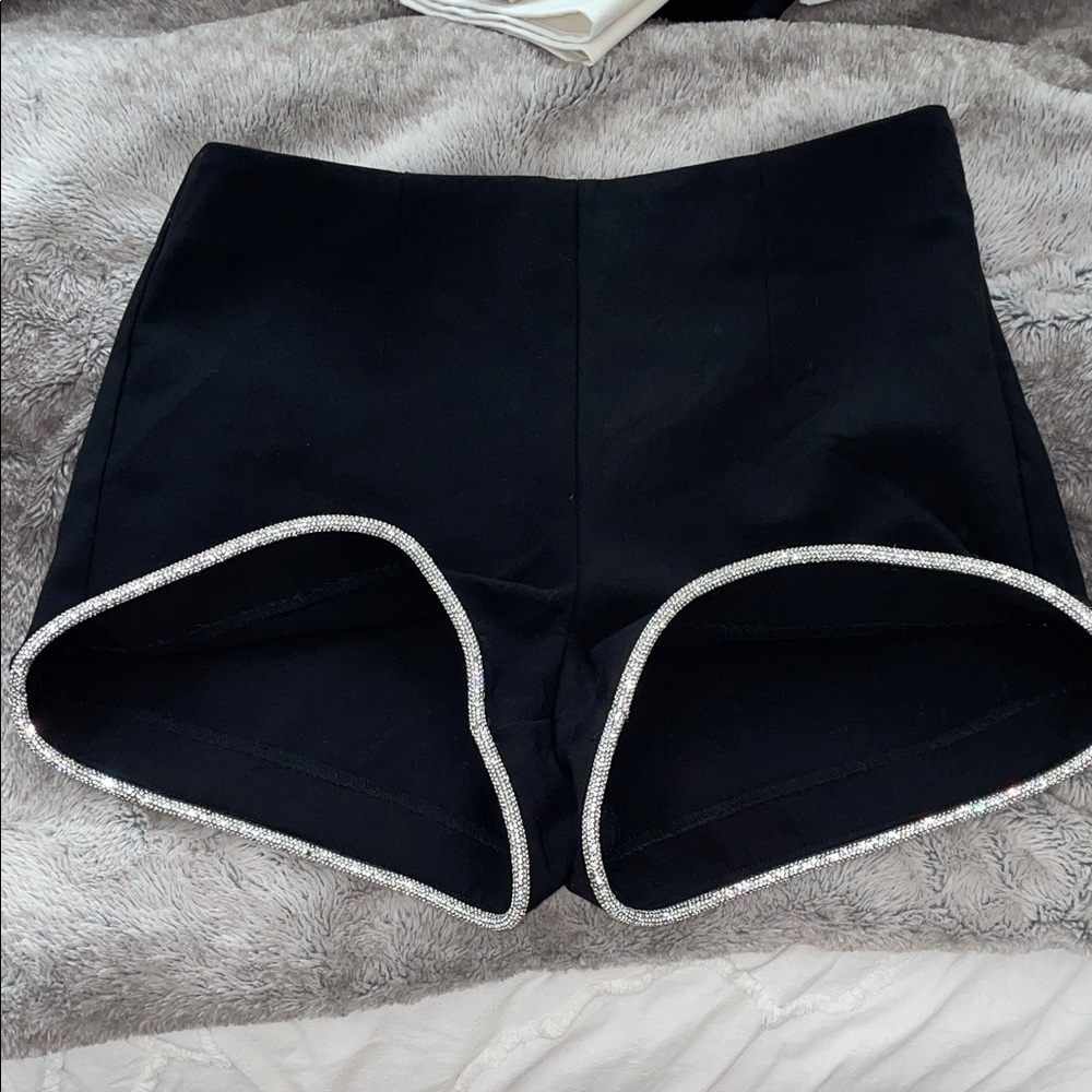 Elegant Black Women's Shorts with rhinestone Trim